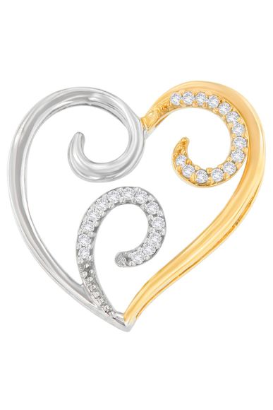 10K Two-Toned Gold 1/10 cttw Round Cut Diamond Swirl Heart Accent Necklace